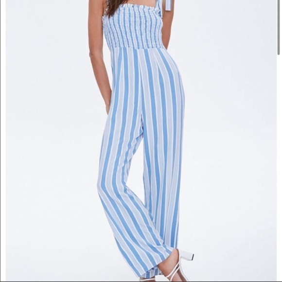 Hayden Smocked Bodice Striped Jumpsuit NWT Size M - Picture 5 of 13
